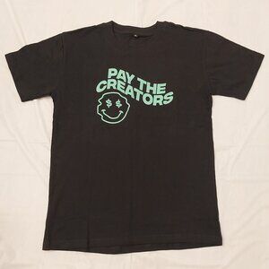 Pay The Creators Black T-Shirt - Small, Smiley Face Dollar Sign Eyes